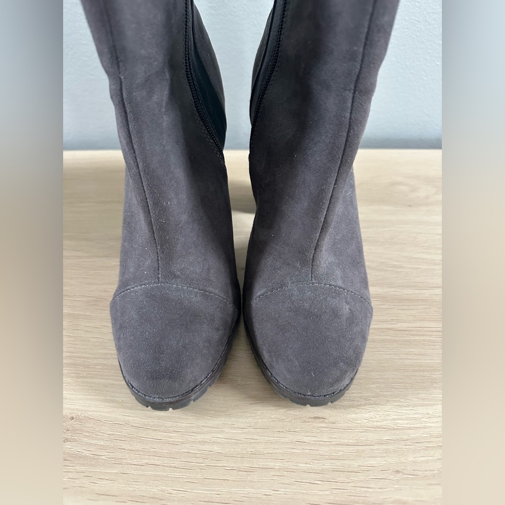 Juicy Couture Grey Suede Block Heel Ankle Boots with Gold Zip, 8.5 - Picture 2 of 6